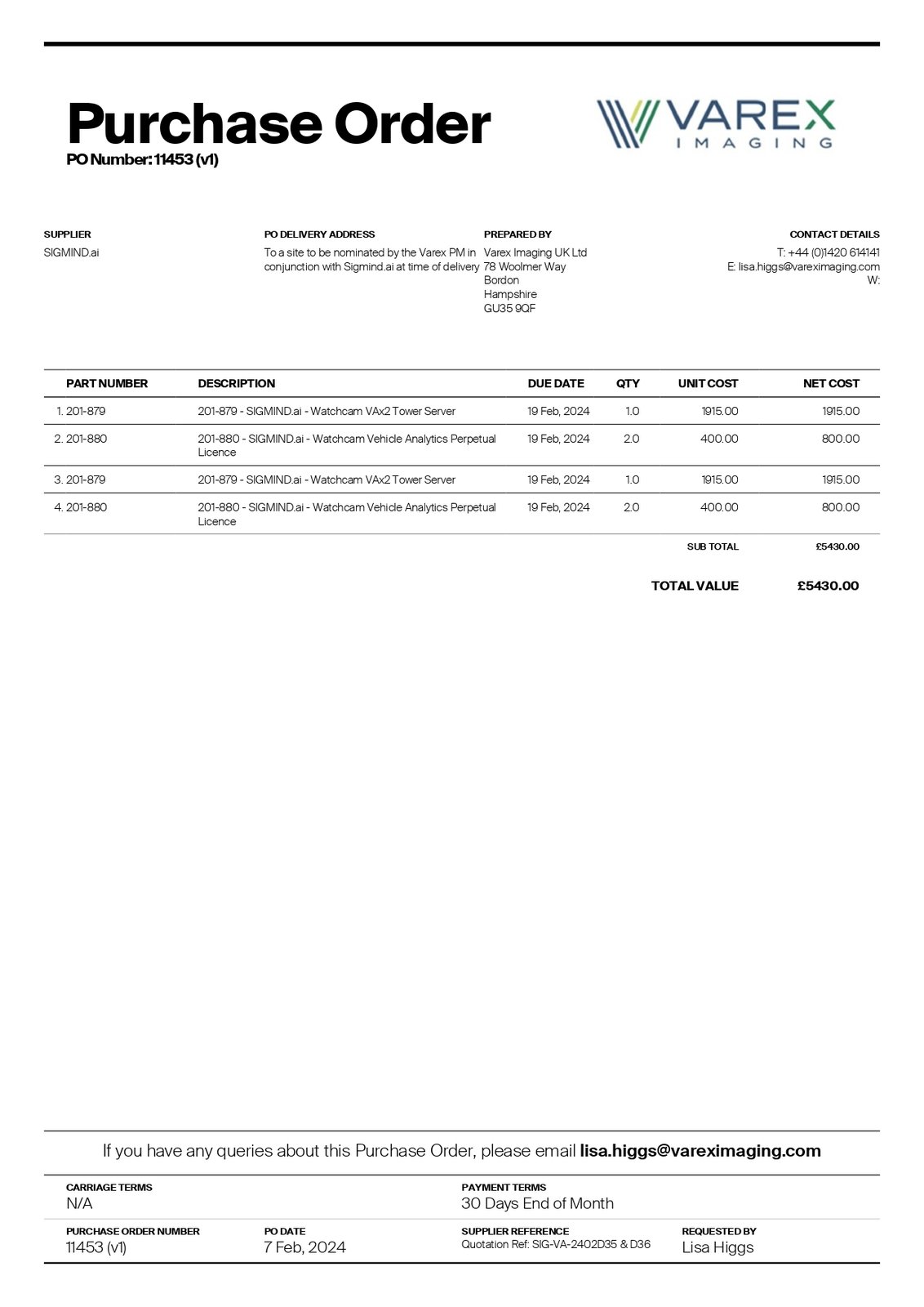 Varex UK Agreement
